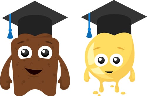 Wee and poo wearing mortarboards 