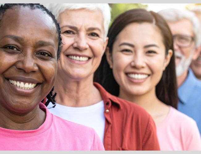 Photo of a group of diverse people smiling